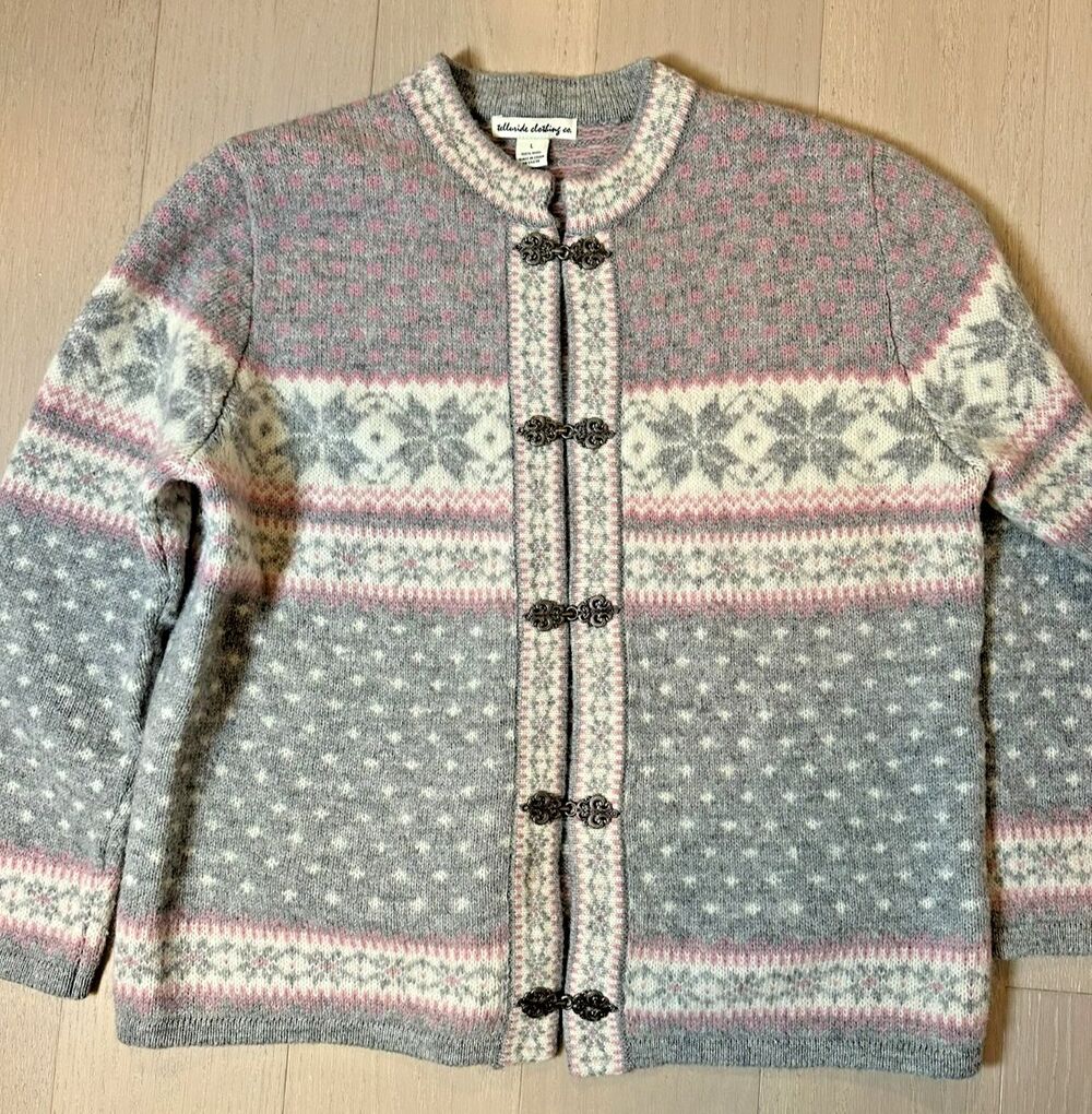 Fair Isle Cardigan Wool Nordic Knit Cottage Grandma Cozy Retro Telluride M/L